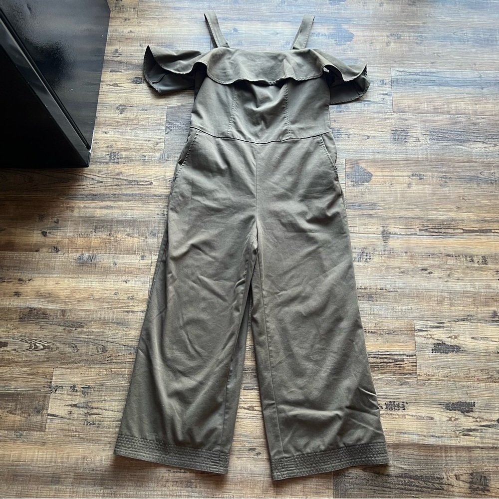 Banana Republic Women’s Twill Off-the-Shoulder Cropped Wide Leg Jumpsuit Size 4